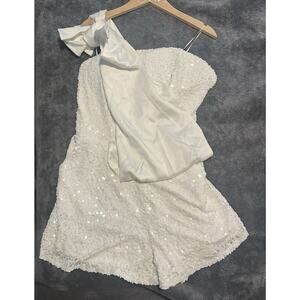 Bella & Bloom White Sequin Romper XL with Chiffon Overlay NEW W/O Tags